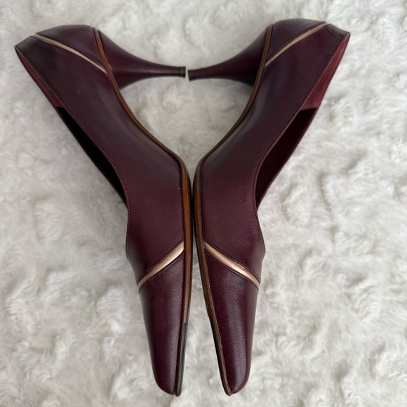 FURLA Leather Pointed Toe Kitten Heel Pumps in Burgundy - Picture 6 of 10